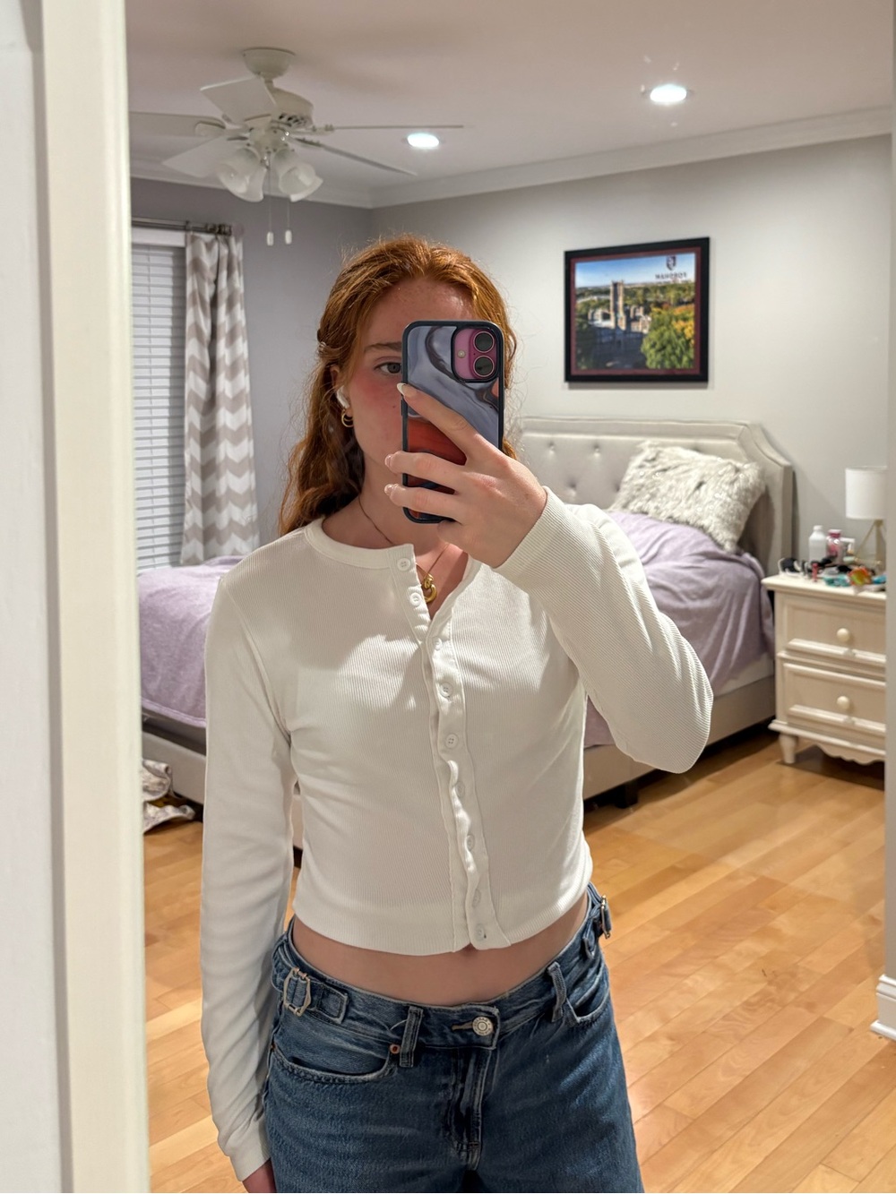 Women's White Button-Front Cropped Cardigan